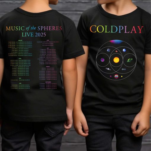 coldplay music of the spheres kids concert tee 2025 black universe artwork cities dates tonight in 2025 kid shirt 4