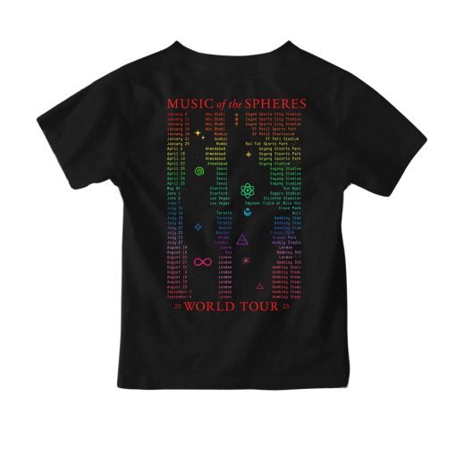 coldplay music of the spheres kids concert tee 2025 we are all one in the universe rainbow artwork tour dates kid shirt 2