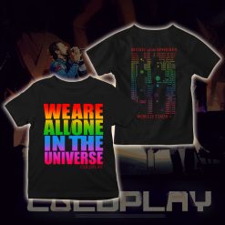 coldplay music of the spheres kids concert tee 2025 we are all one in the universe rainbow artwork tour dates kid shirt