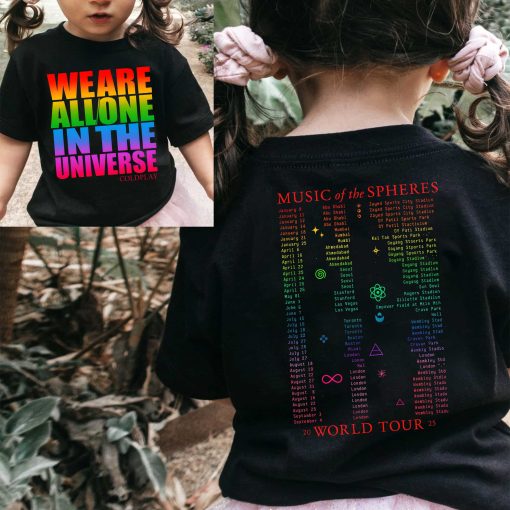 coldplay music of the spheres kids concert tee 2025 we are all one in the universe rainbow artwork tour dates kid shirt 3