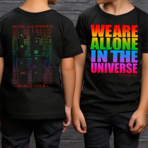 coldplay music of the spheres kids concert tee 2025 we are all one in the universe rainbow artwork tour dates kid shirt 4
