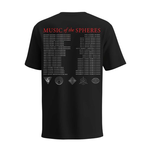 coldplay music of the spheres tour unisex t shirt 2025 alien radio artwork cities dates concert tee 2