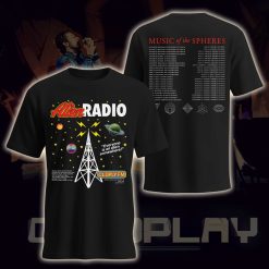 coldplay music of the spheres tour unisex t shirt 2025 alien radio artwork cities dates concert tee
