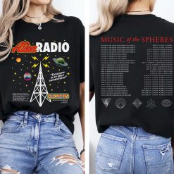 coldplay music of the spheres tour unisex t shirt 2025 alien radio artwork cities dates concert tee 3