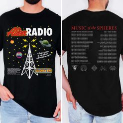 coldplay music of the spheres tour unisex t shirt 2025 alien radio artwork cities dates concert tee 4