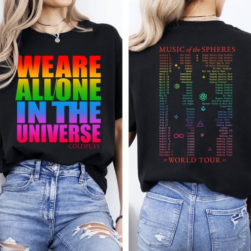 coldplay music of the spheres tour unisex t shirt 2025 we are all one in the universe concert tee world tour cities dates 3
