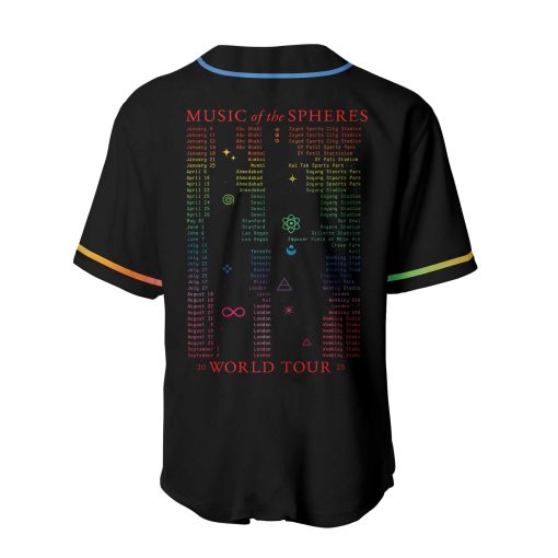 coldplay music of the spheres world tour baseball jersey 2025 we are all one in the universe rainbow artwork cities dates 2