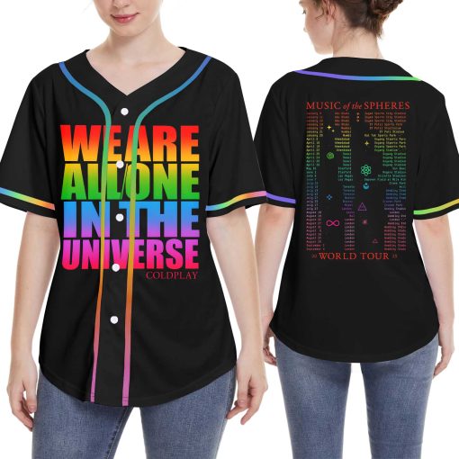 coldplay music of the spheres world tour baseball jersey 2025 we are all one in the universe rainbow artwork cities dates 3