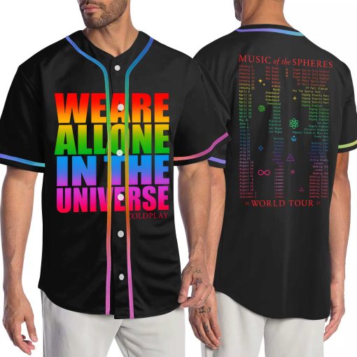 coldplay music of the spheres world tour baseball jersey 2025 we are all one in the universe rainbow artwork cities dates 4