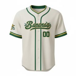 cream green bananas baseball jersey retro fan apparel button up shirt