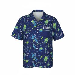 Vibrant Bowling Aloha Hawaiian Shirt Navy Blue Strike Pattern Short Sleeve Button Up - Thundermerch.com