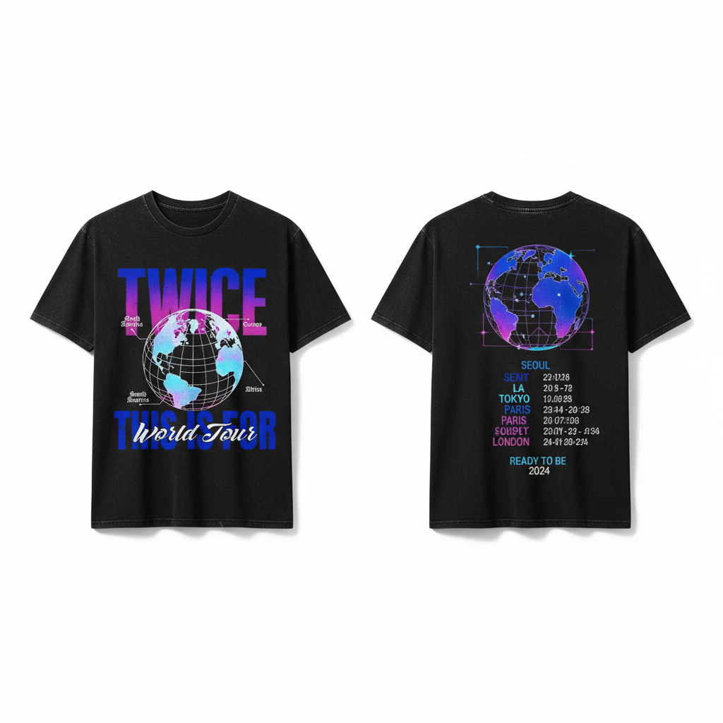 Twice Ready To Be 2024 World Tour Black Graphic T Shirt K Pop Concert Merch - Thundermerch.com